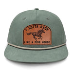 I Gotta Race Like A Piss Horse Flat Bill Rope Leather Patch Hat - Barnacle