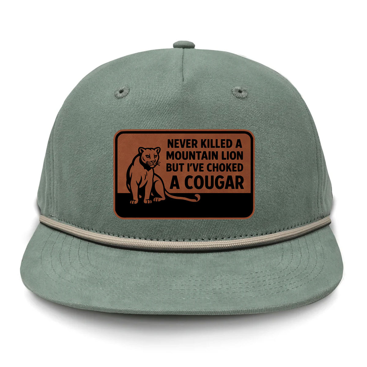 Choked A Cougar Flat Bill Rope Leather Patch Hat