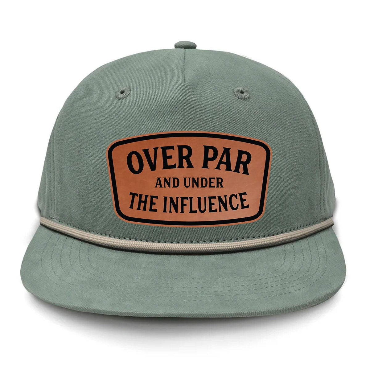 Over Par And Under The Influence Flat Bill Rope Leather Patch Hat - Barnacle