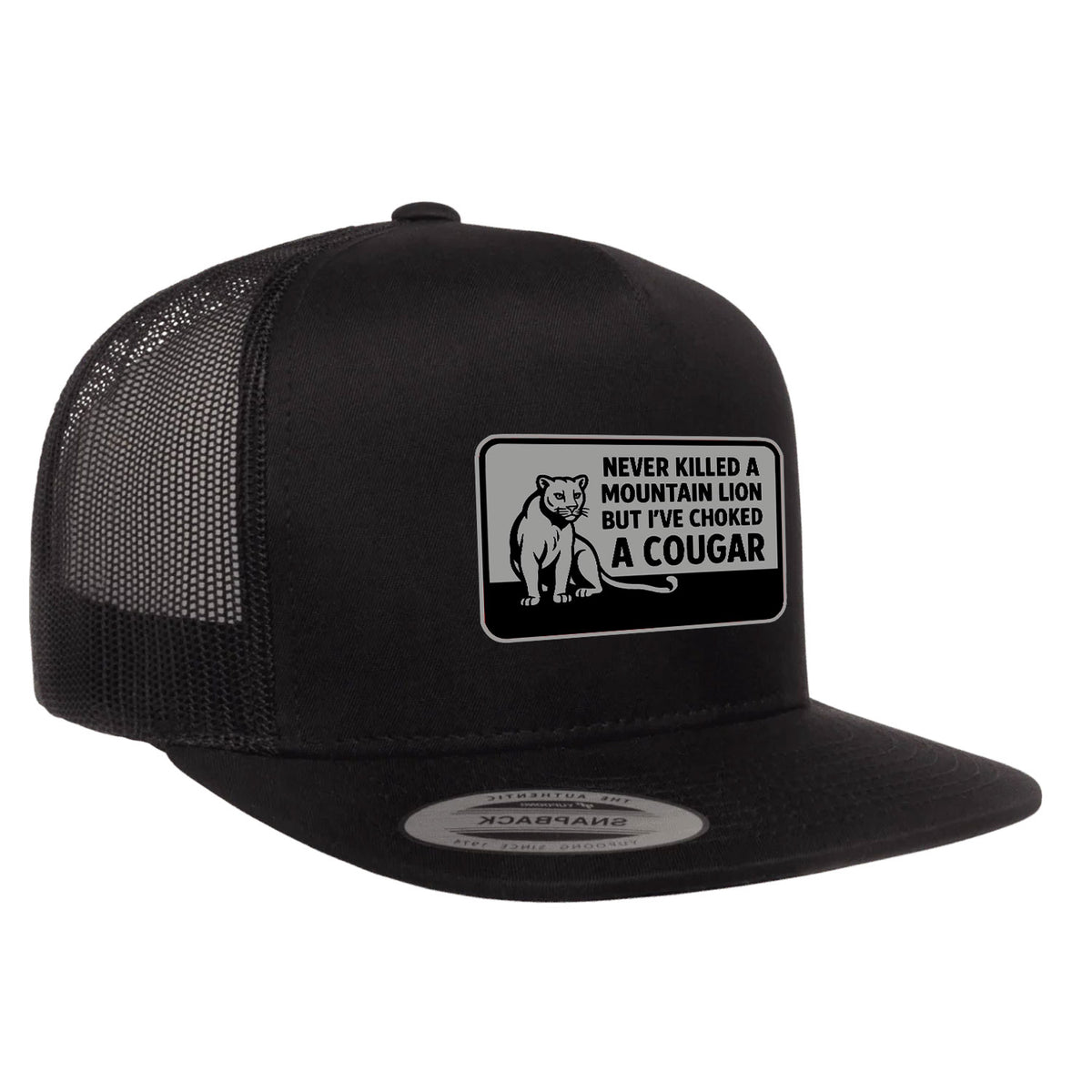 Choked A Cougar Flat Bill Leather Patch Hat