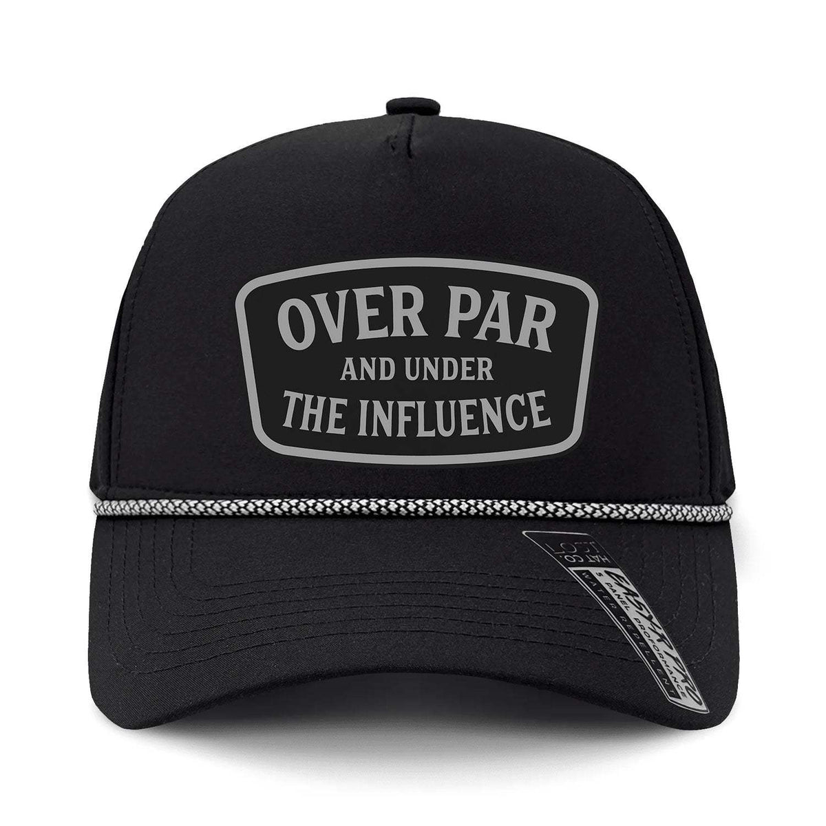 Over Par And Under The Influence Performance Leather Patch Hat - Black