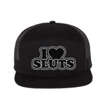 I Love Sluts 7 Panel Hat - Black