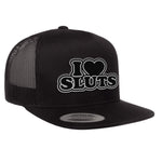 I Love Sluts Flat Bill Hat - Black