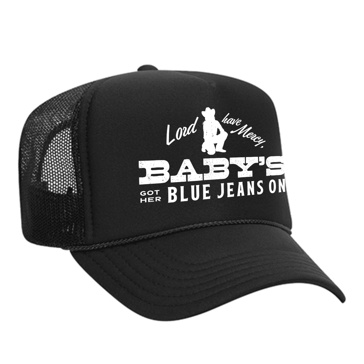 Baby's Got Her Blue Jeans On Foam Trucker Hat - Black