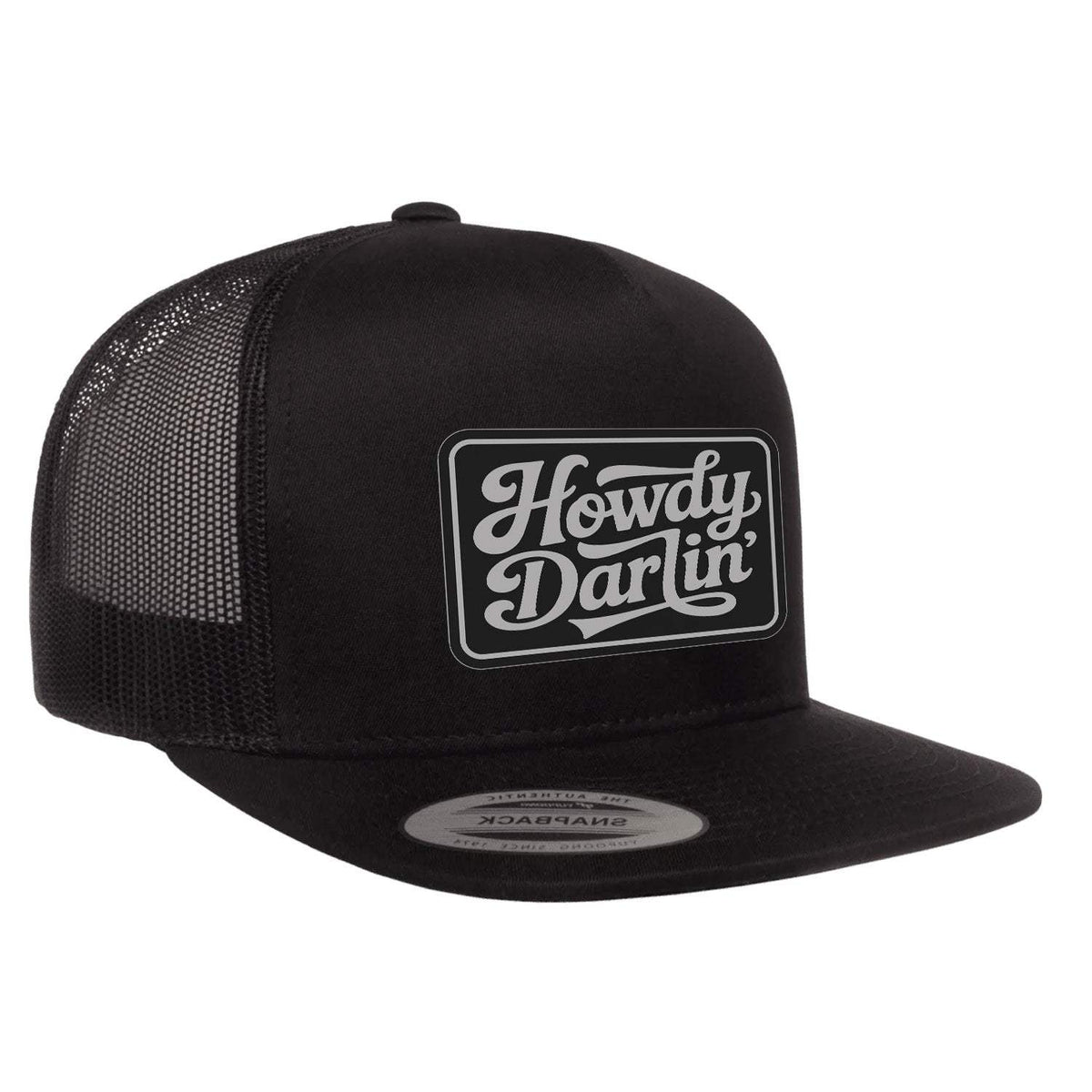 Howdy Darlin Flat Bill Leather Patch Hat - Black