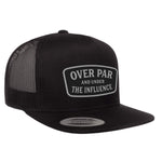 Over Par And Under The Influence Flat Bill Leather Patch Hat - Black