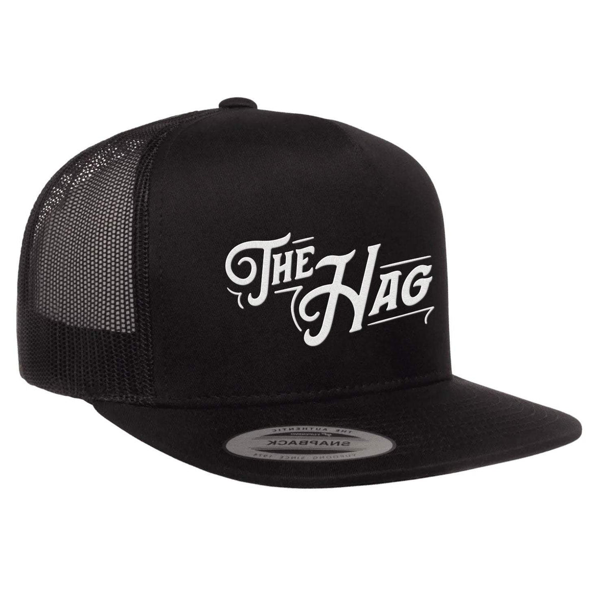 The Hag Embroidered Flat Bill Hat - Black