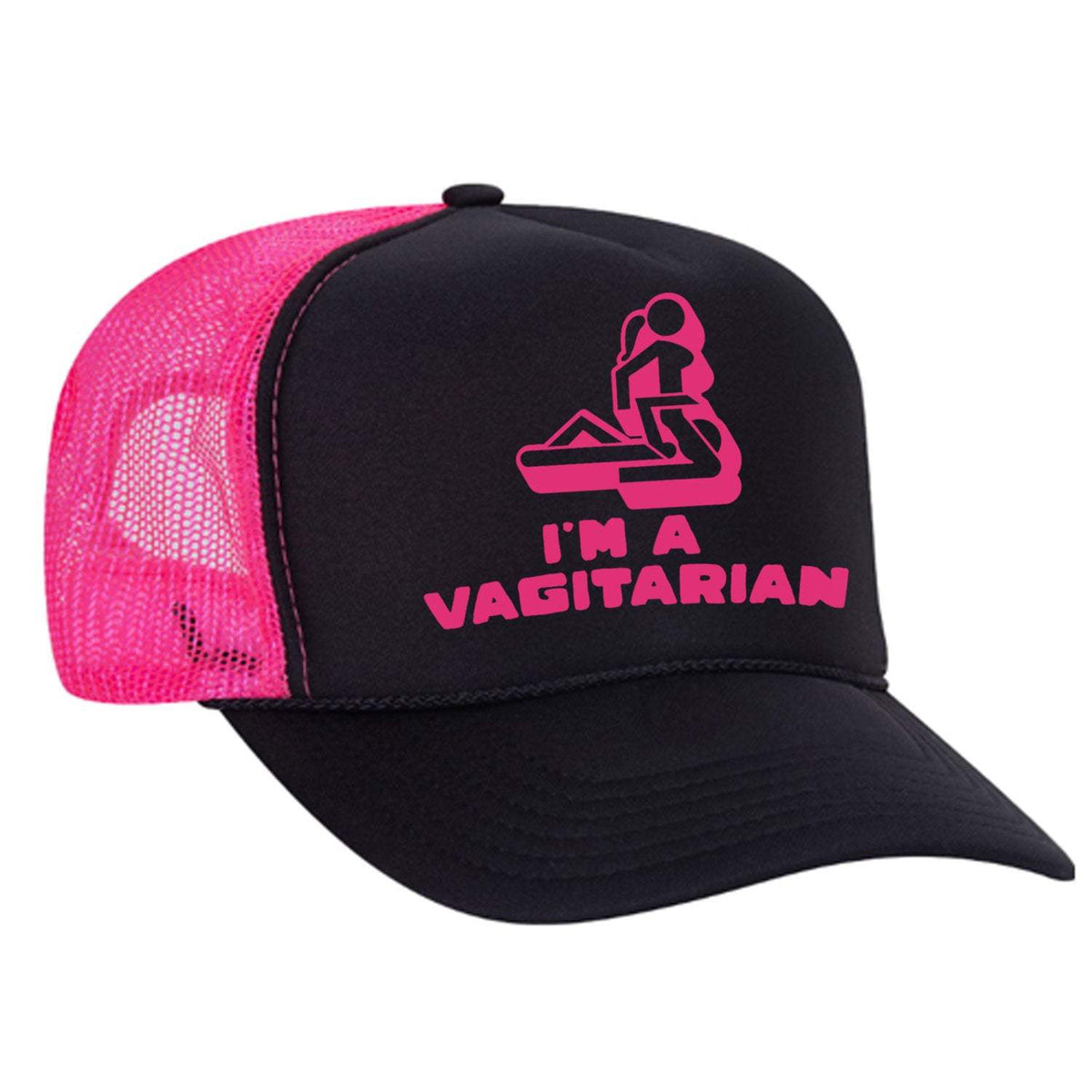 I'm A Vagitarian Foam Trucker Hat - Black / Neon Pink