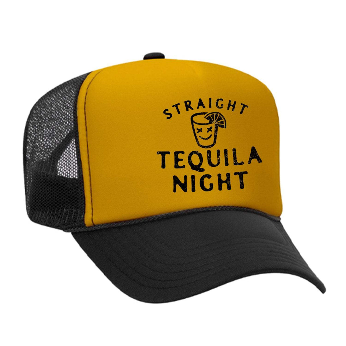 Straight Tequila Night Foam Trucker Hat - Black / Gold
