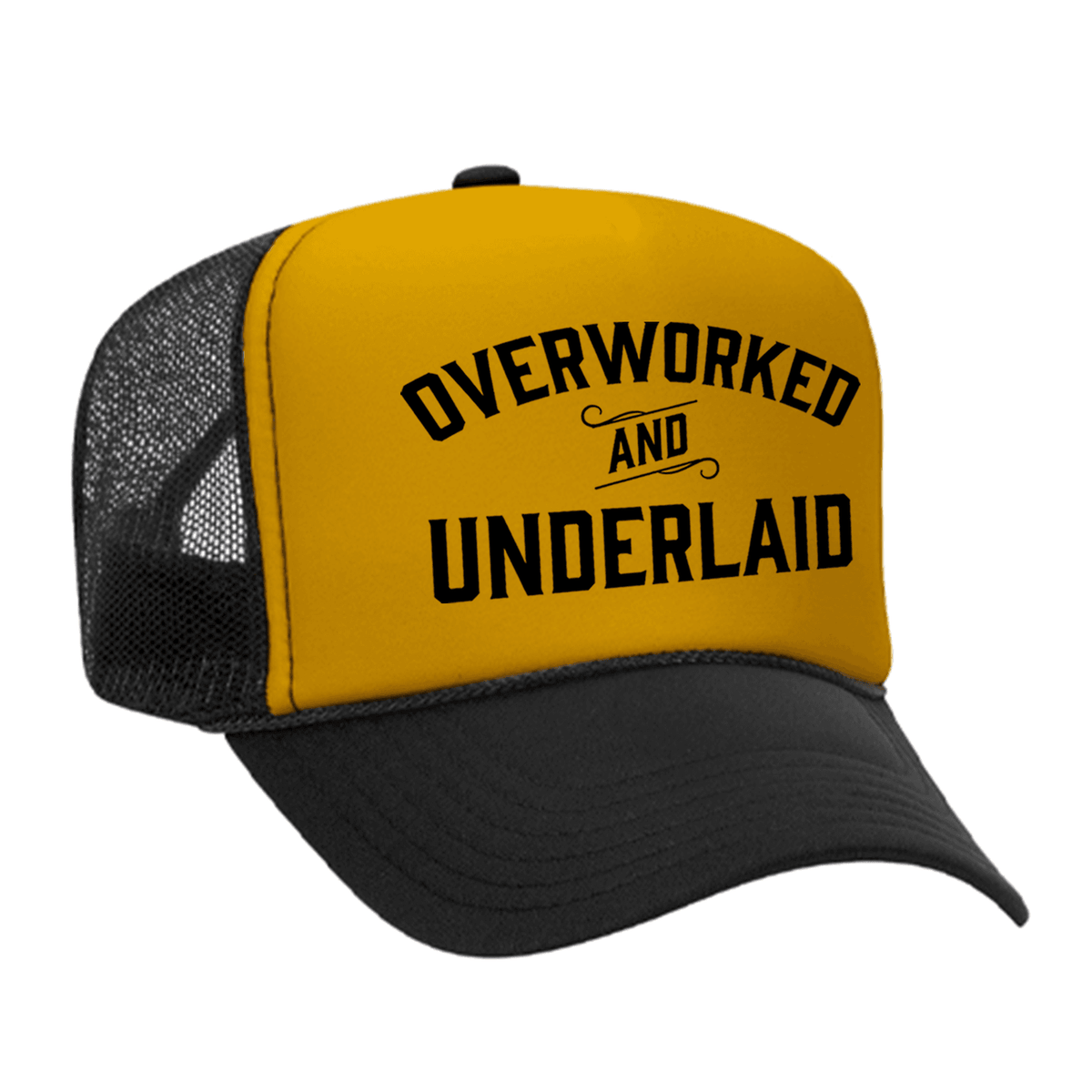 Overworked And Underlaid Foam Trucker Hat - Black / Gold