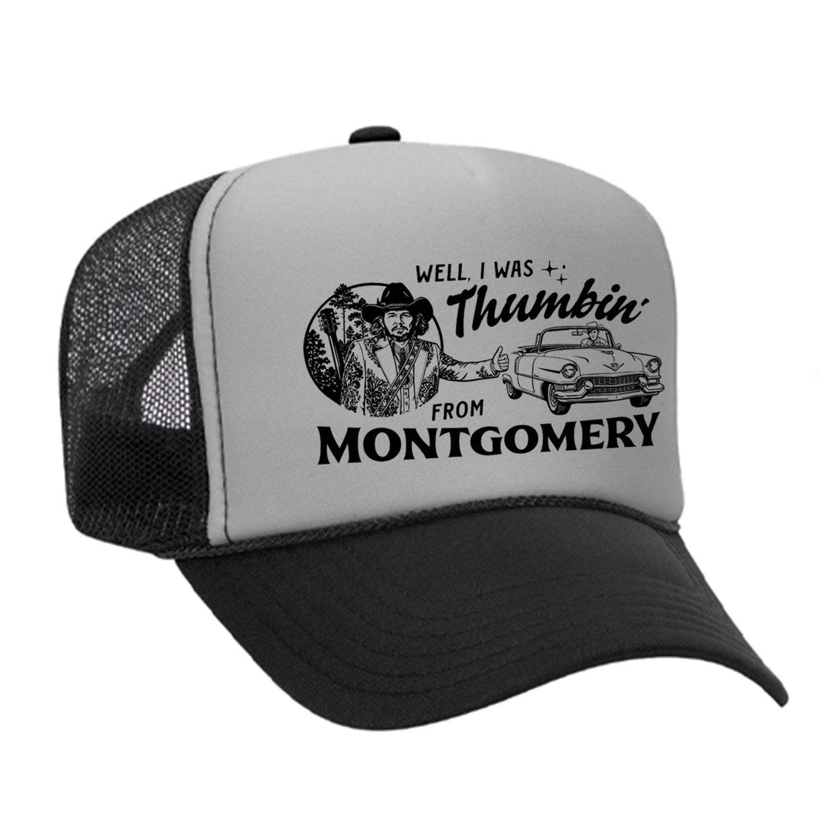 Thumbin' From Montgomery Foam Trucker Hat - Black / Grey