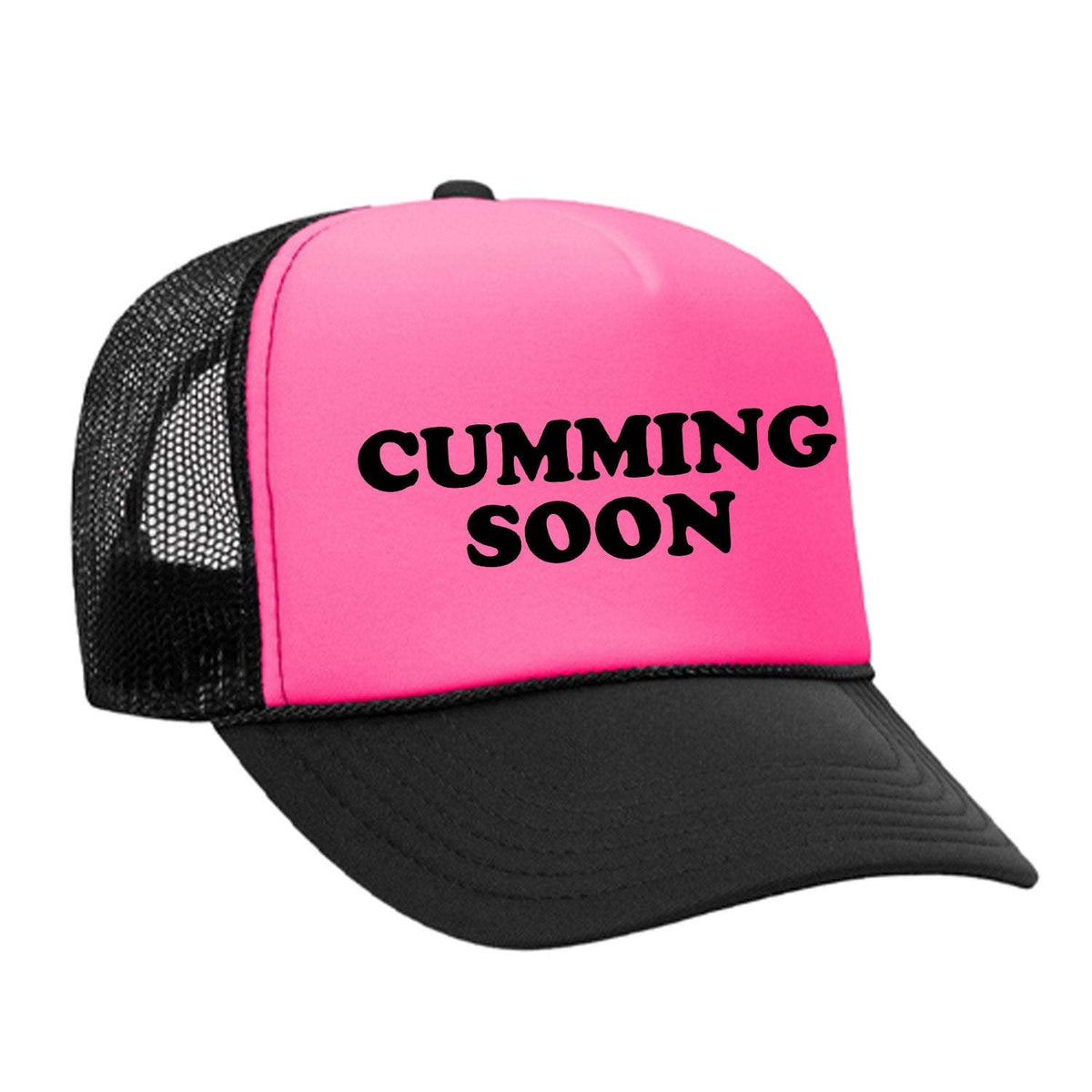 Cumming Soon Foam Trucker Hat - Black / Pink