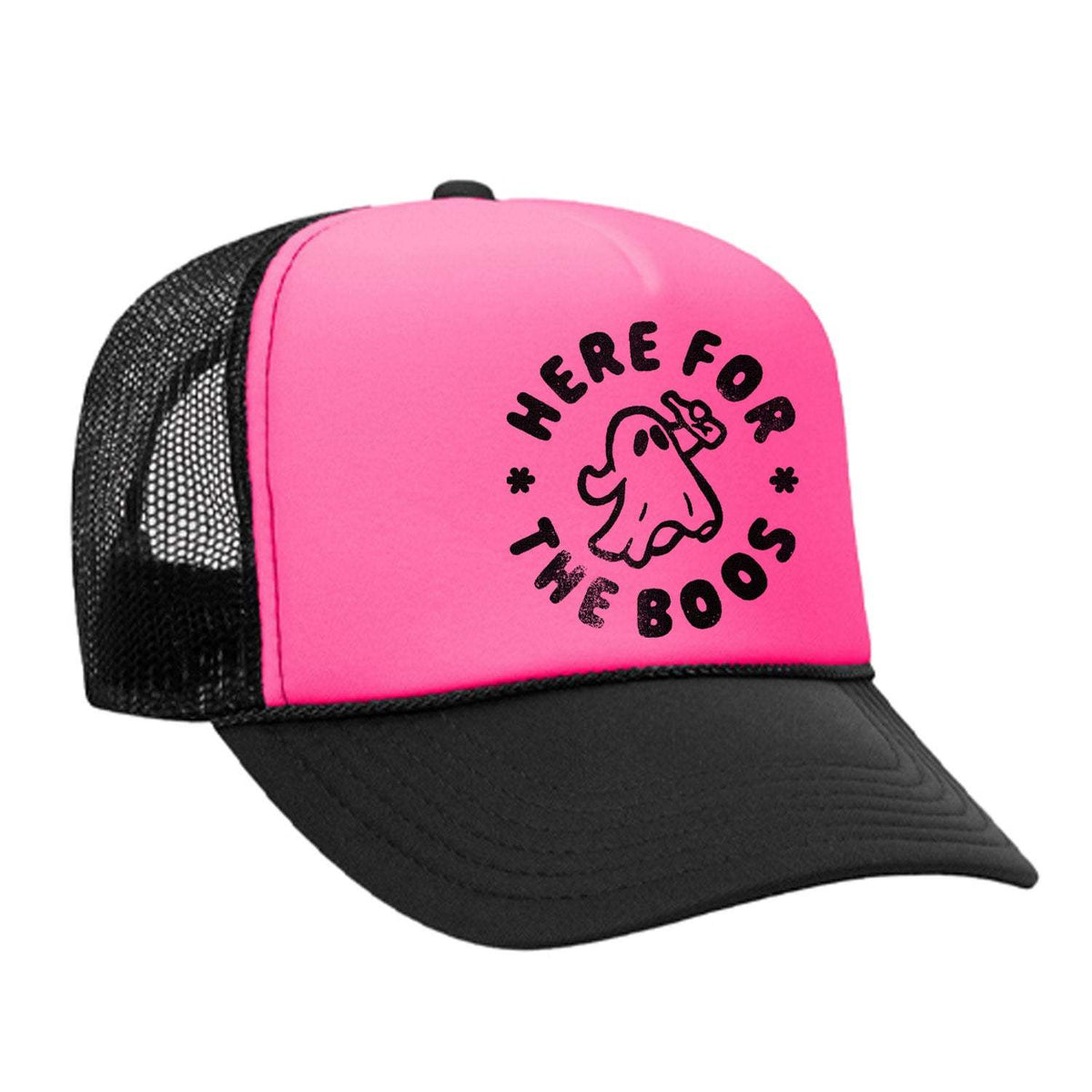 Here For The Boos Foam Trucker Hat - Black / Pink