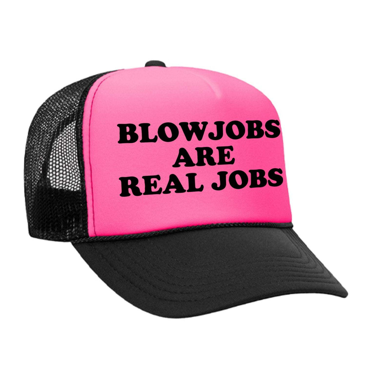 Blowjobs Are Real Jobs Foam Trucker Hat - Black / Pink