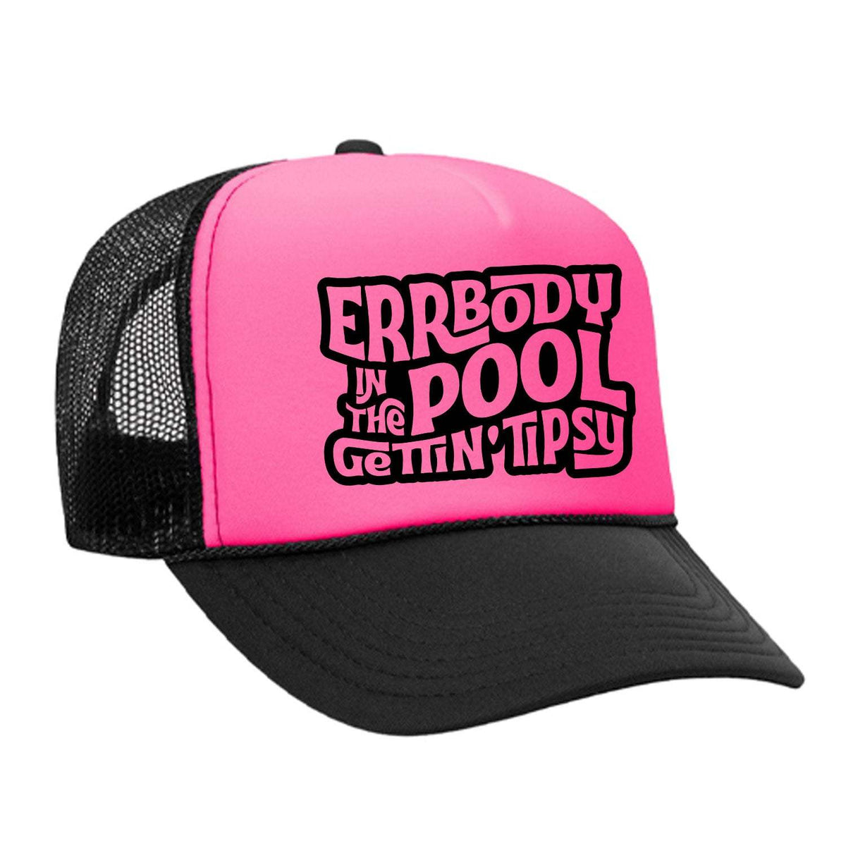 Errbody In The Pool Gettin' Tipsy Foam Trucker Hat - Black / Pink