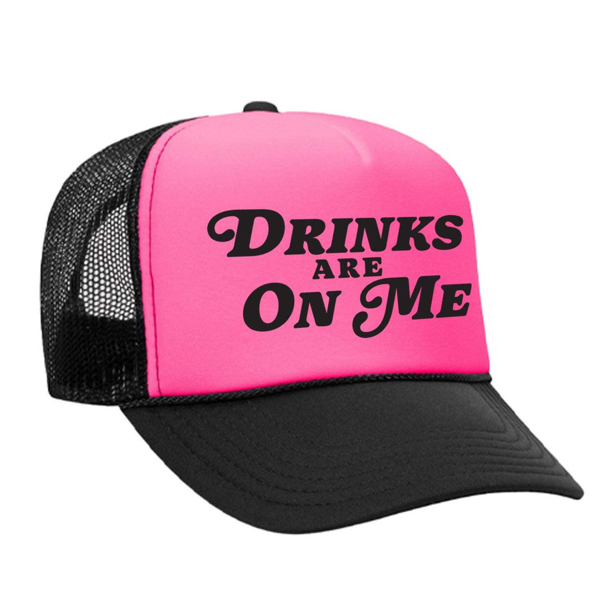 Drinks Are On Me Foam Trucker Hat - Black / Pink