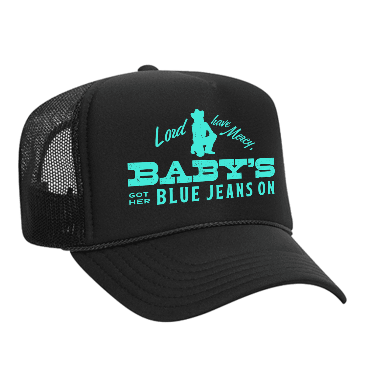 Baby's Got Her Blue Jeans On Foam Trucker Hat - Black / Turquoise