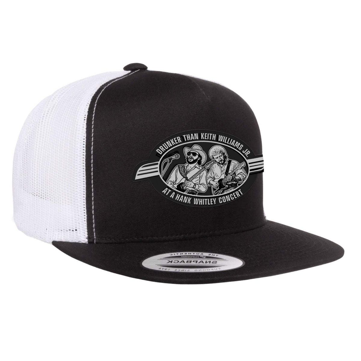 Hank Whitley Flat Bill Trucker Hat - Black / White