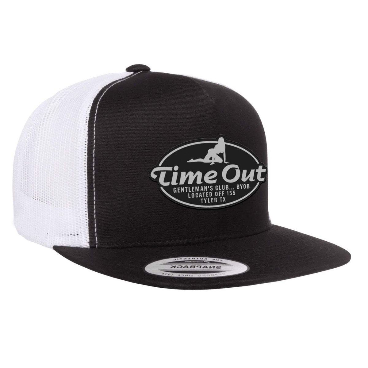 Time Out Gentleman's Club Flat Bill Trucker Hat - Black / White