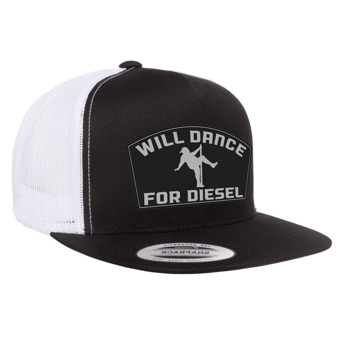 Will Dance For Diesel Flat Bill Hat - Black / White