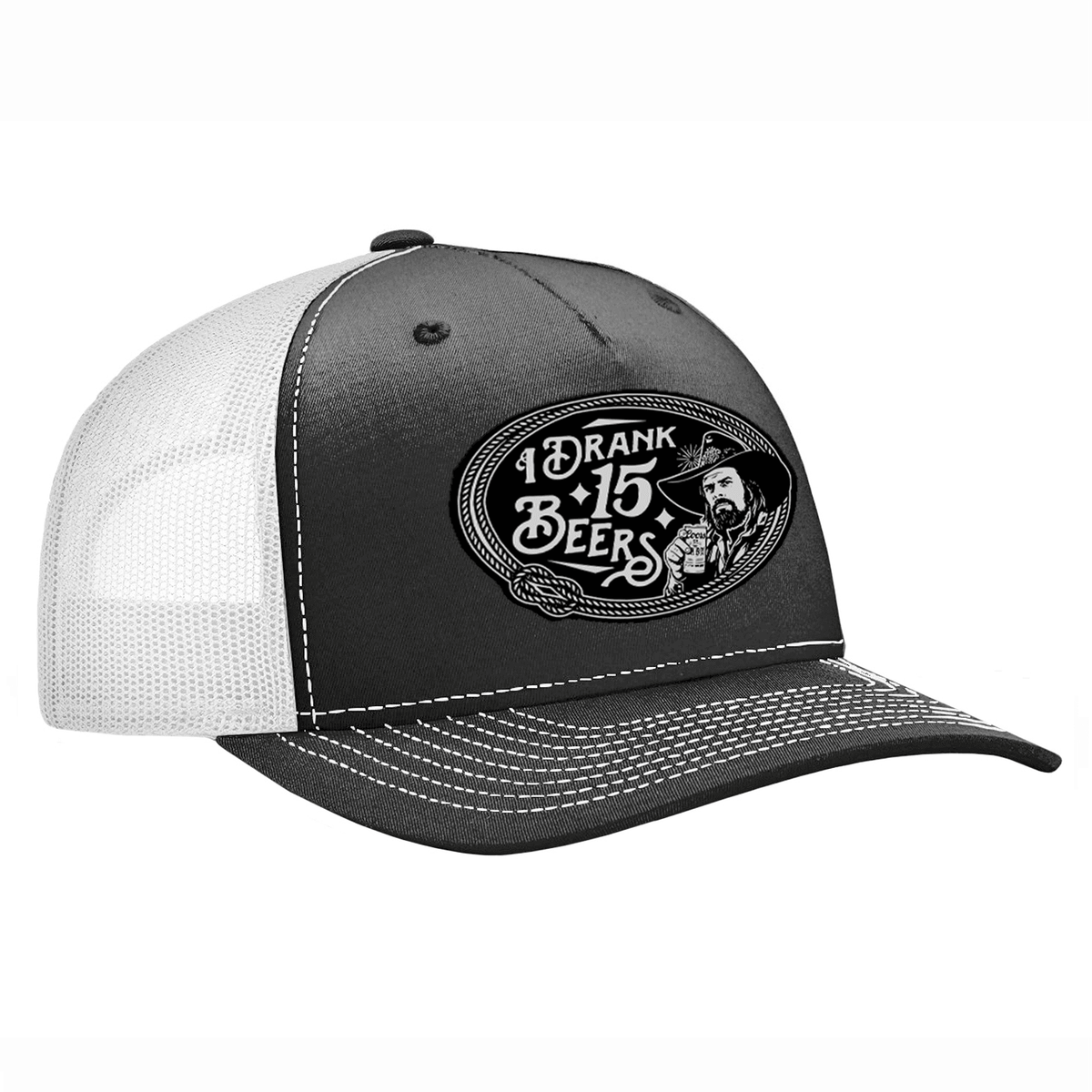 I Drank 15 Beers Leather Patch Hat - Black / White