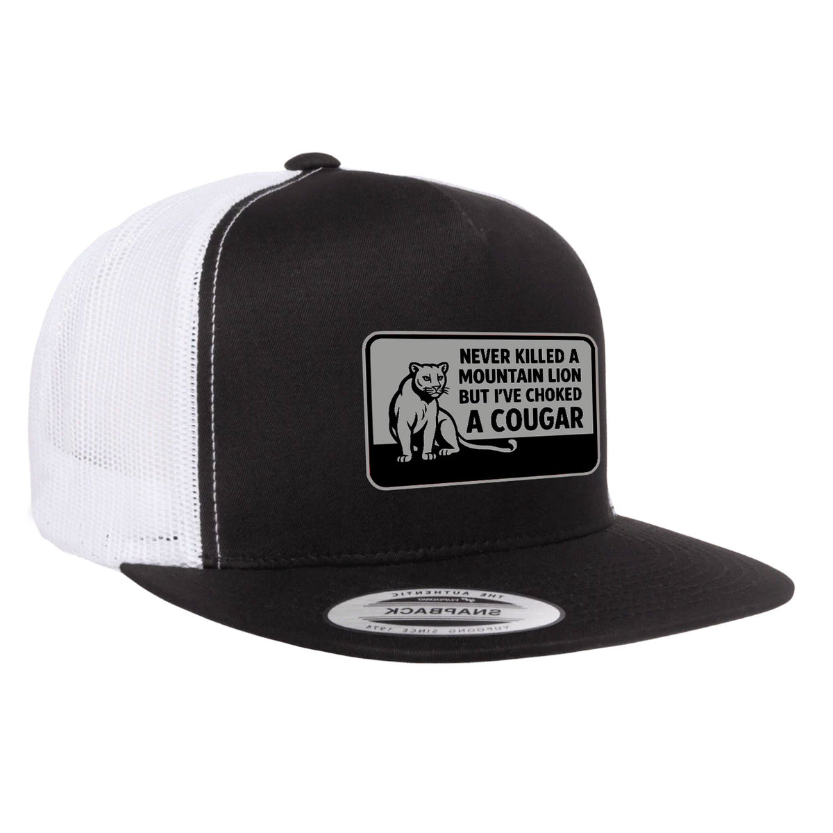 Choked A Cougar Flat Bill Leather Patch Hat