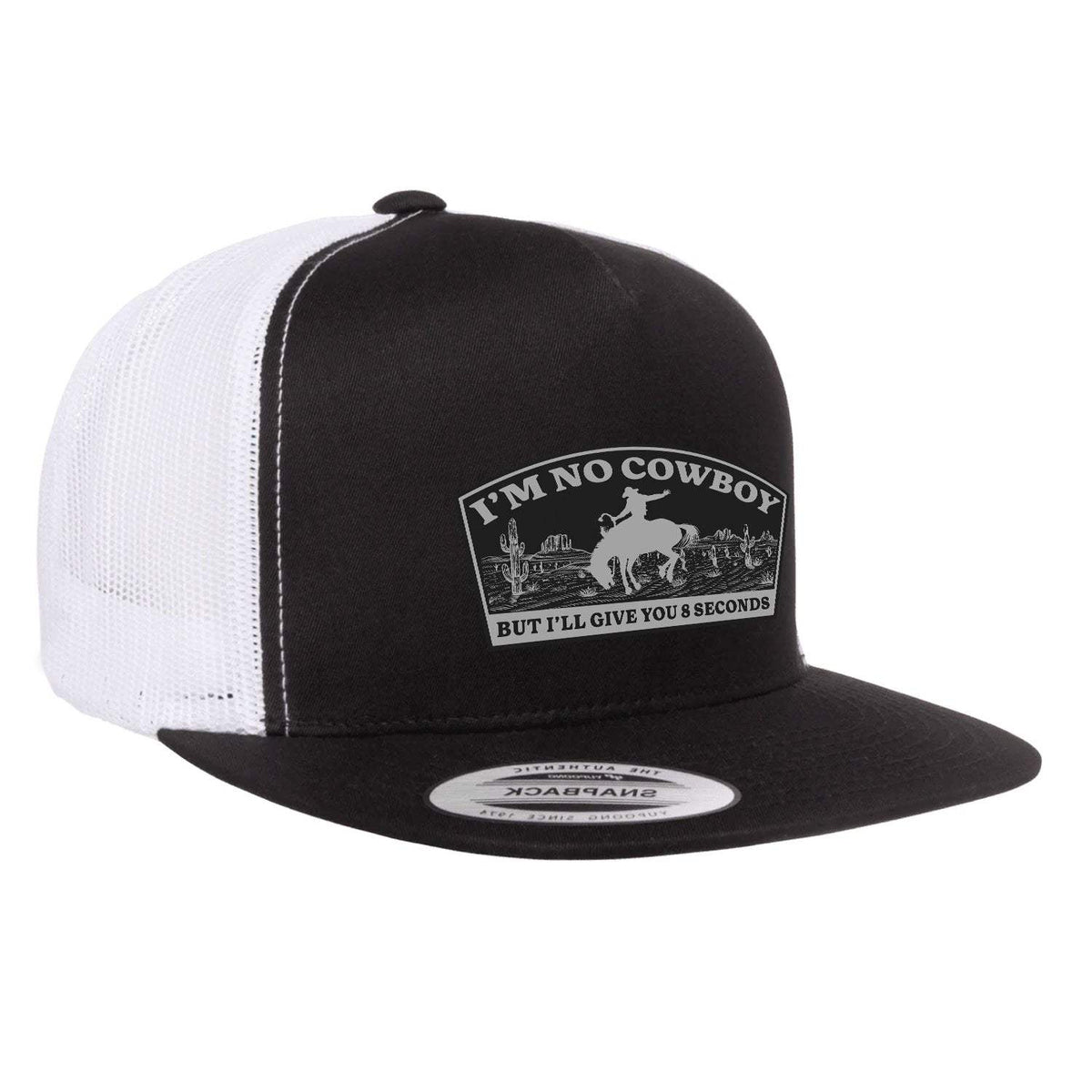I'm No Cowboy Flat Bill Hat - Black / White