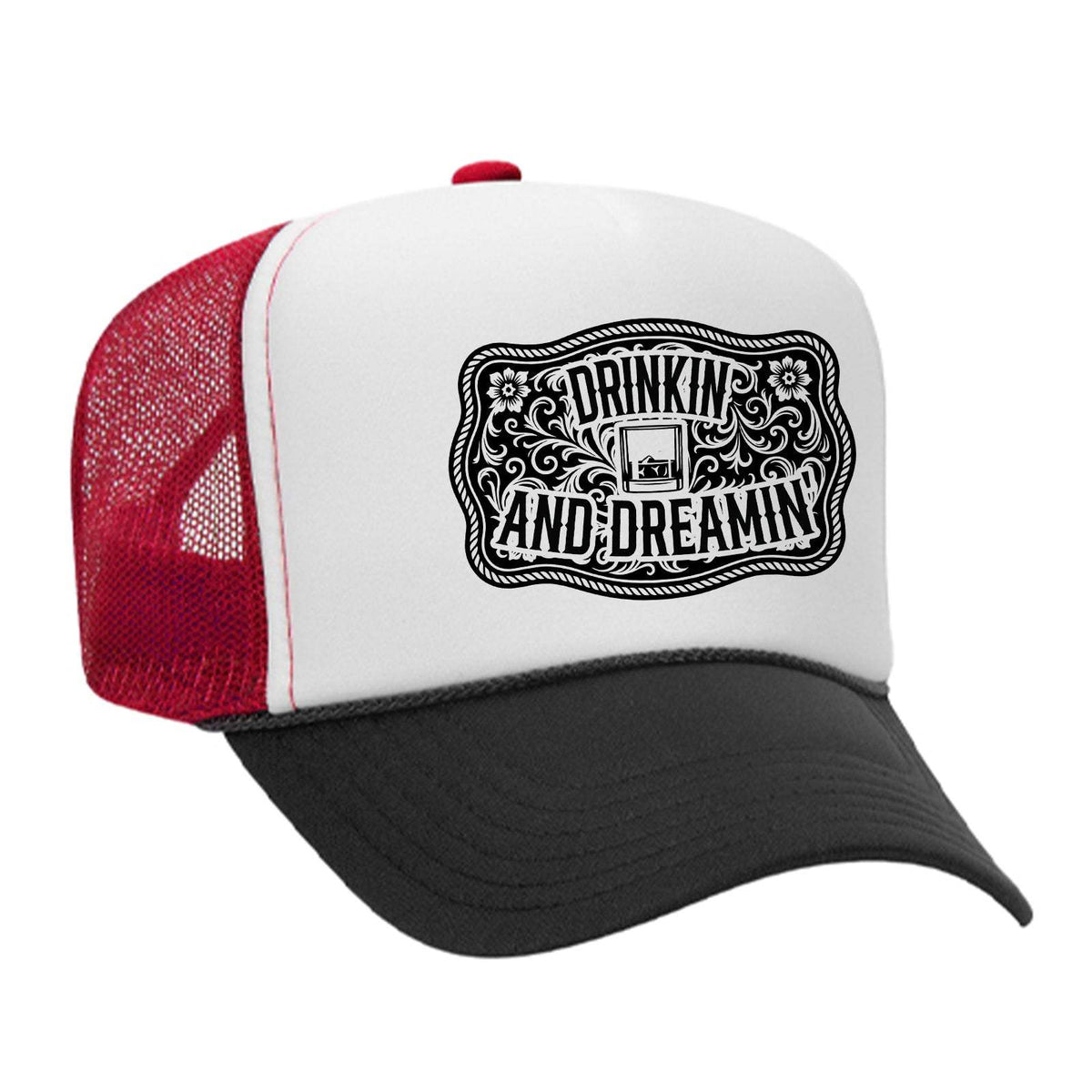Drinkin' And Dreamin' Foam Trucker Hat - Black / White / Red