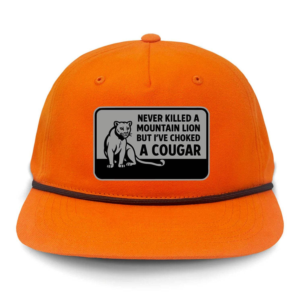 Choked A Cougar Flat Bill Rope Leather Patch Hat - Blaze