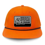 Choked A Cougar Flat Bill Rope Leather Patch Hat - Blaze