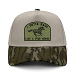 I Gotta Race Like A Piss Horse Hybrid Camo Hat - Bottomland Camo