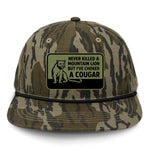 Choked A Cougar Flat Bill Rope Leather Patch Hat - Bottomland