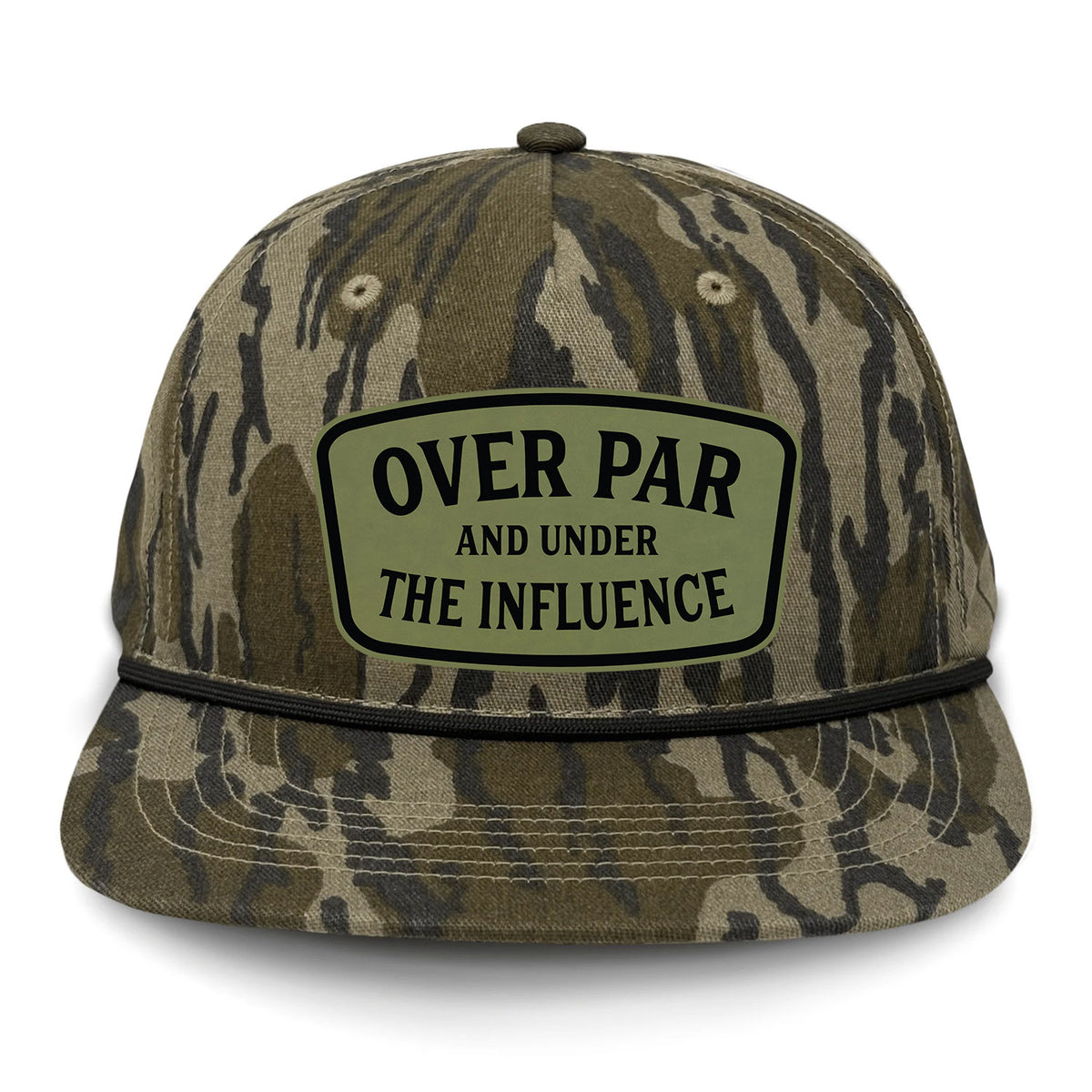 Over Par And Under The Influence Flat Bill Rope Leather Patch Hat