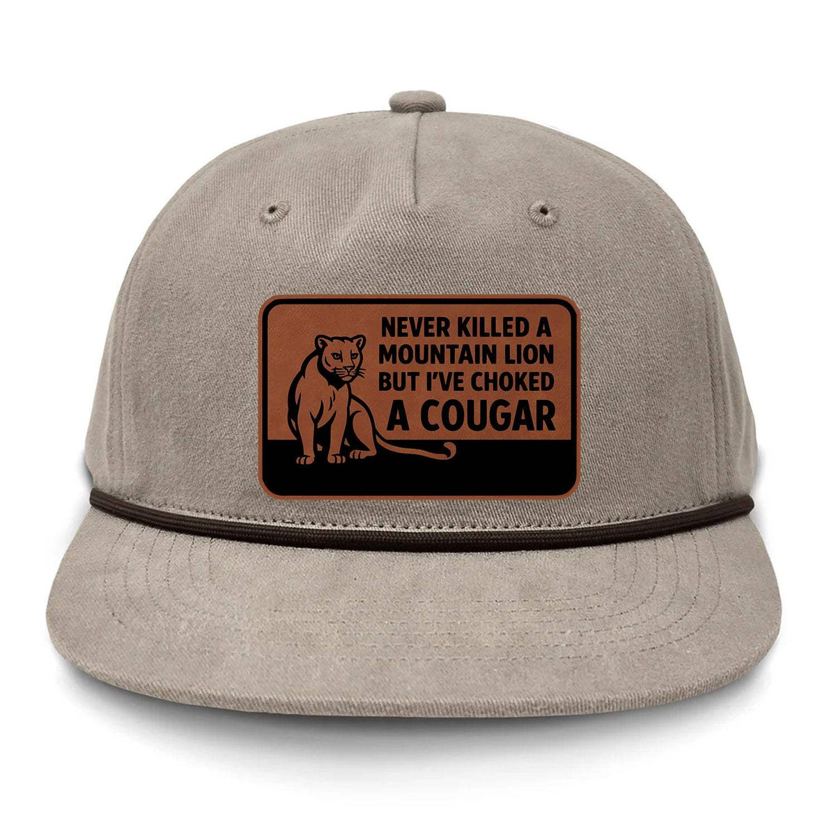 Choked A Cougar Flat Bill Rope Leather Patch Hat - Boudin