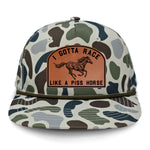 I Gotta Race Like A Piss Horse Flat Bill Rope Leather Patch Hat