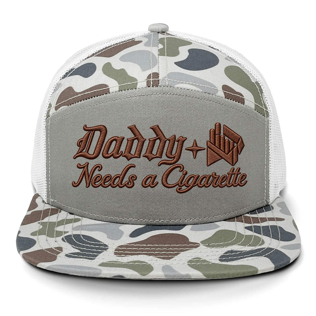 Daddy Needs A Cig Embroidered 7 Panel Hat - Brackish