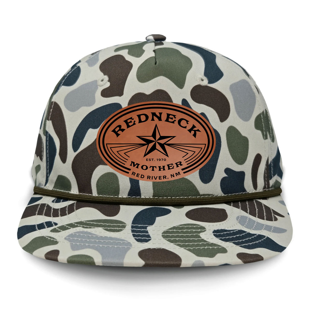 Redneck Mother Flat Bill Rope Leather Patch Hat