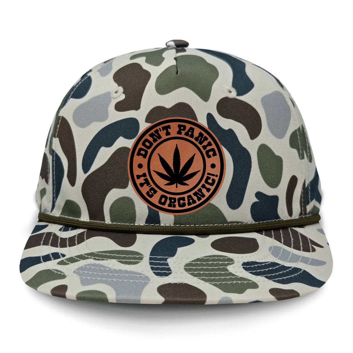 Don't Panic It's Organic Flat Bill Rope Leather Patch Hat