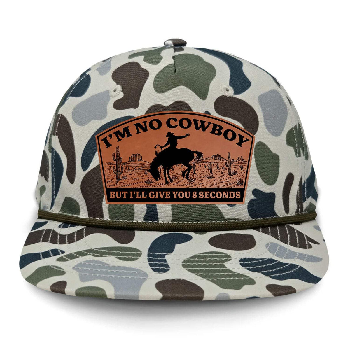 I'm NoCowboy Flat Bill Rope Leather Patch Hat - Brackish