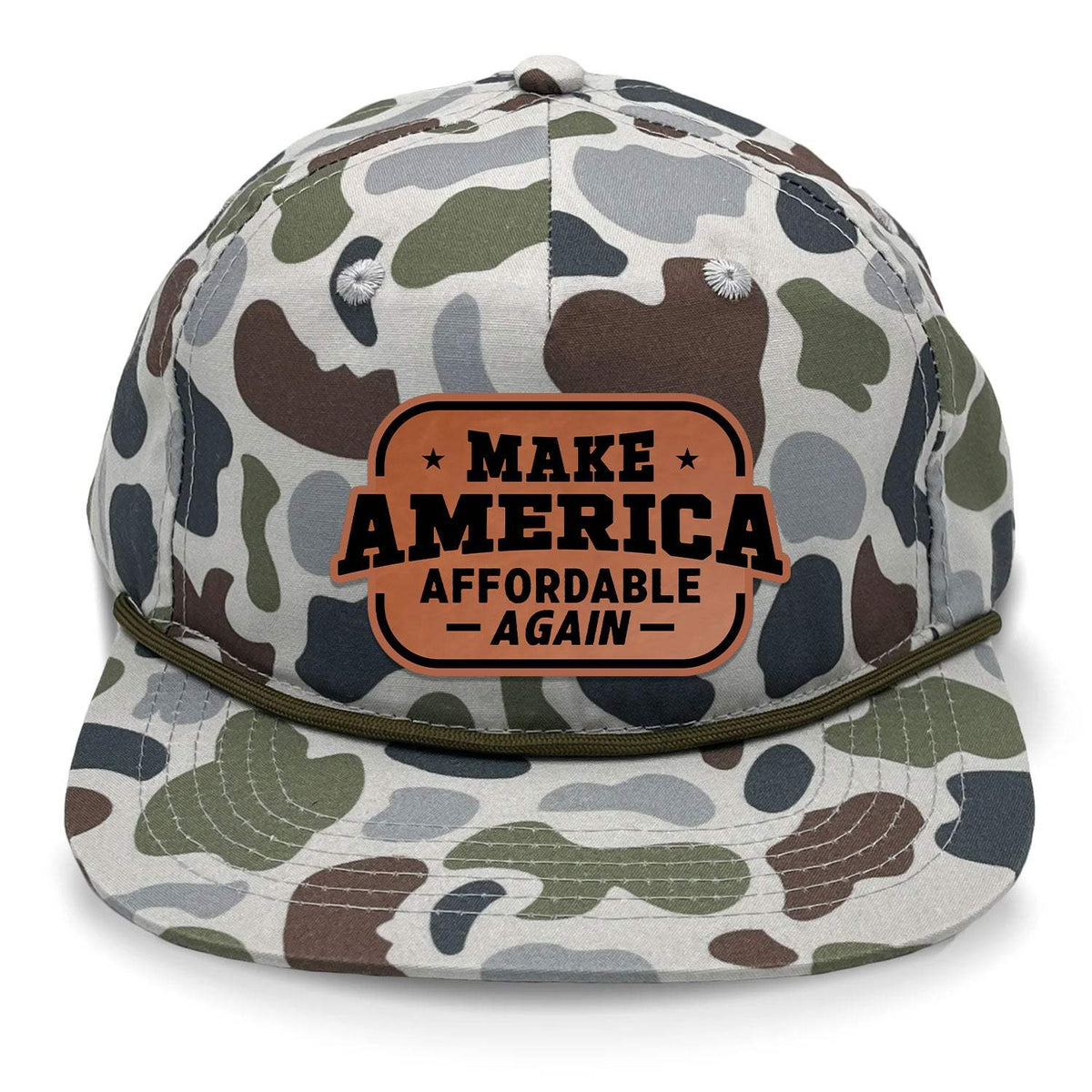 Make America Affordable Again Flat Bill Rope Leather Patch Hat - Brackish