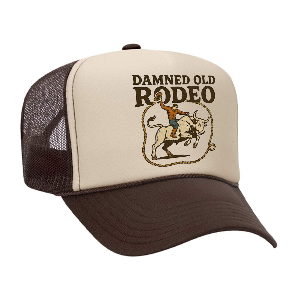 Damned Old Rodeo Foam Trucker Hat - Brown / Tan