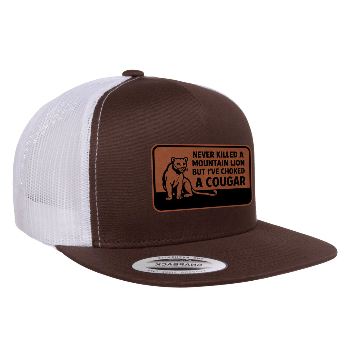 Choked A Cougar Flat Bill Leather Patch Hat