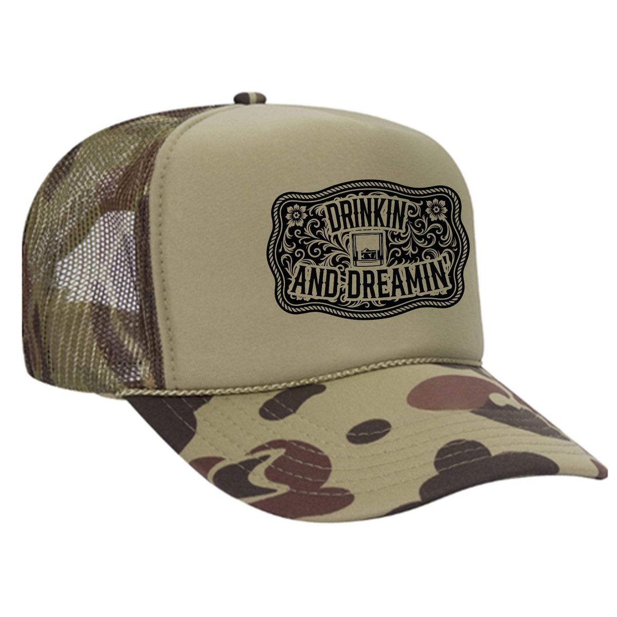 Drinkin' And Dreamin' Foam Trucker Hat - Camo / Light Green