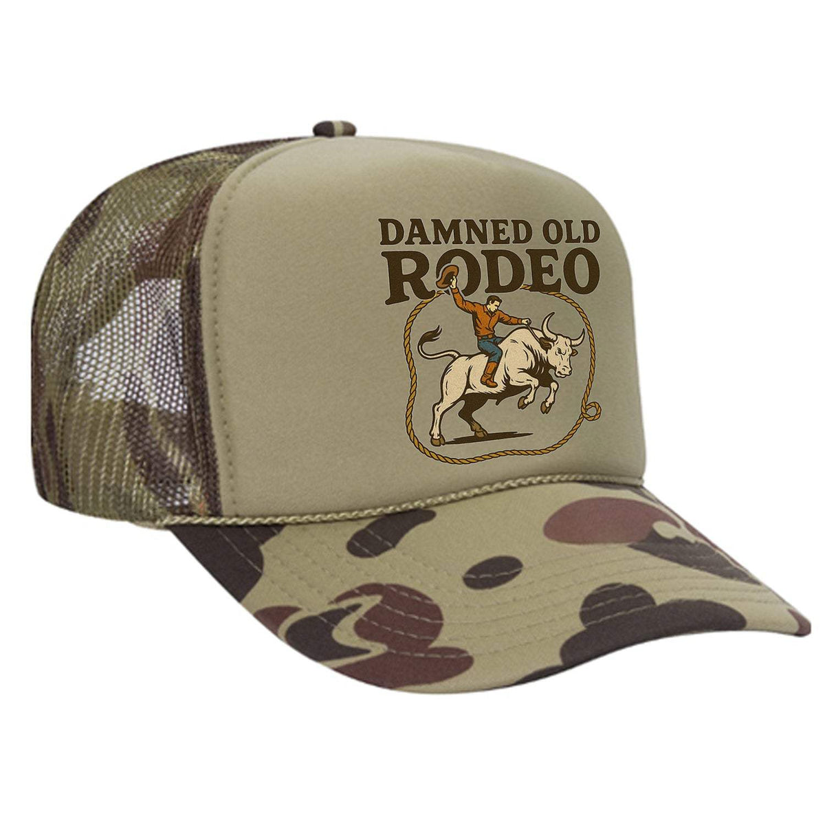 Damned Old Rodeo Foam Trucker Hat - Camo / Light Green