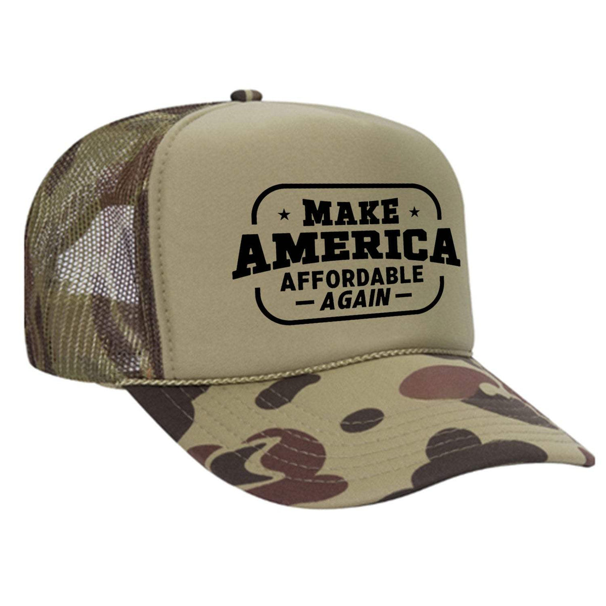 Make America Affordable Again Foam Trucker Hat - Camo / Light Green