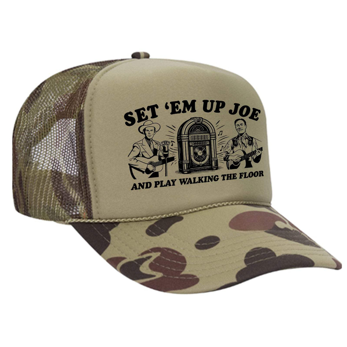 Set 'Em Up Joe Foam Trucker Hat - Camo / Light Green