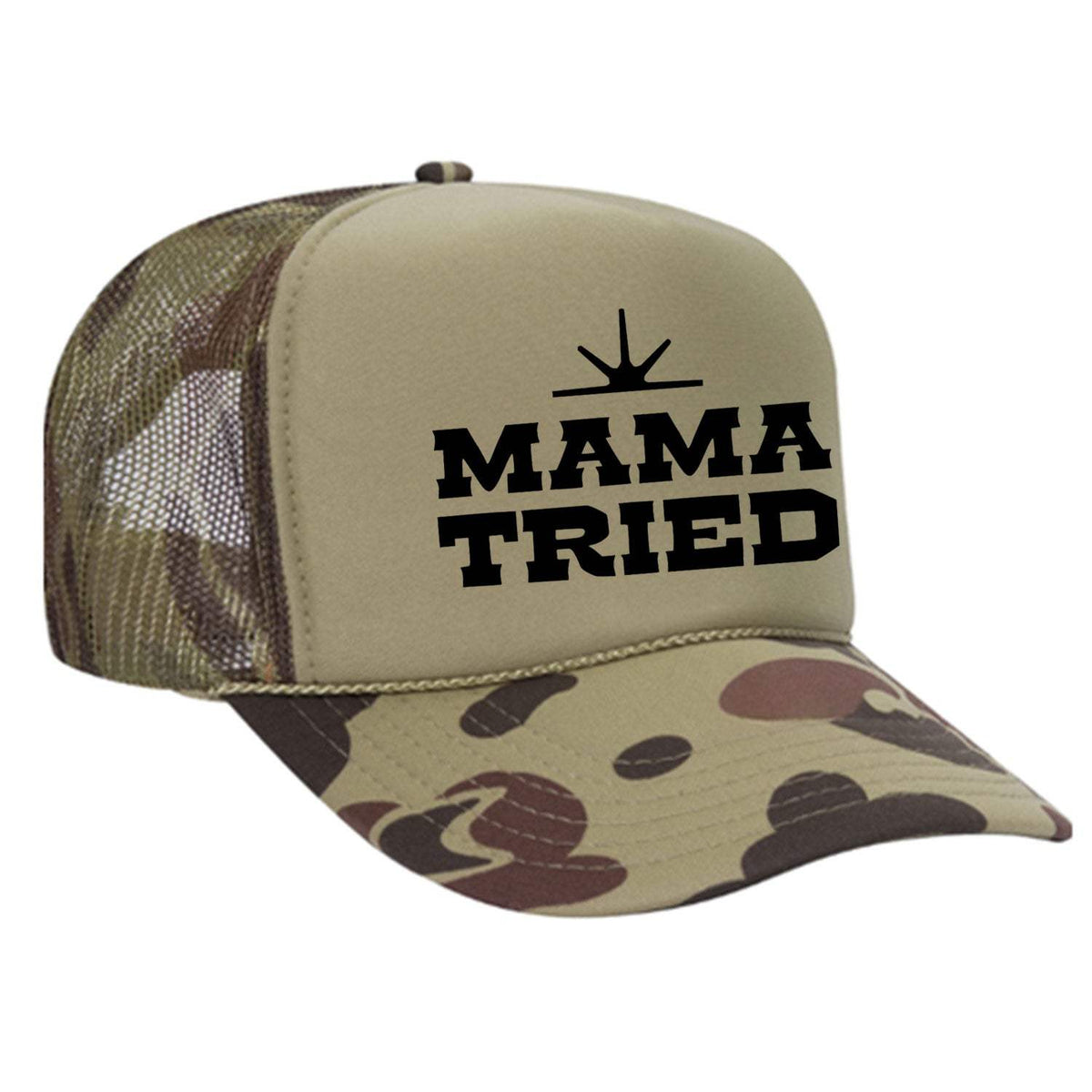Mama Tried Foam Trucker Hat - Camo/Light Green