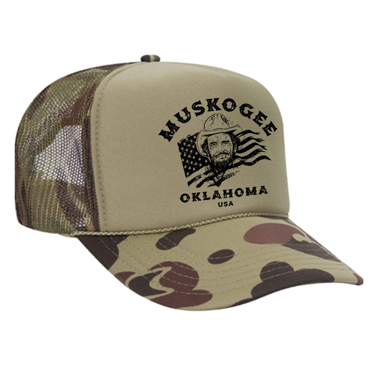 Haggard Old Flag Foam Trucker Hat - Camo / Light Green