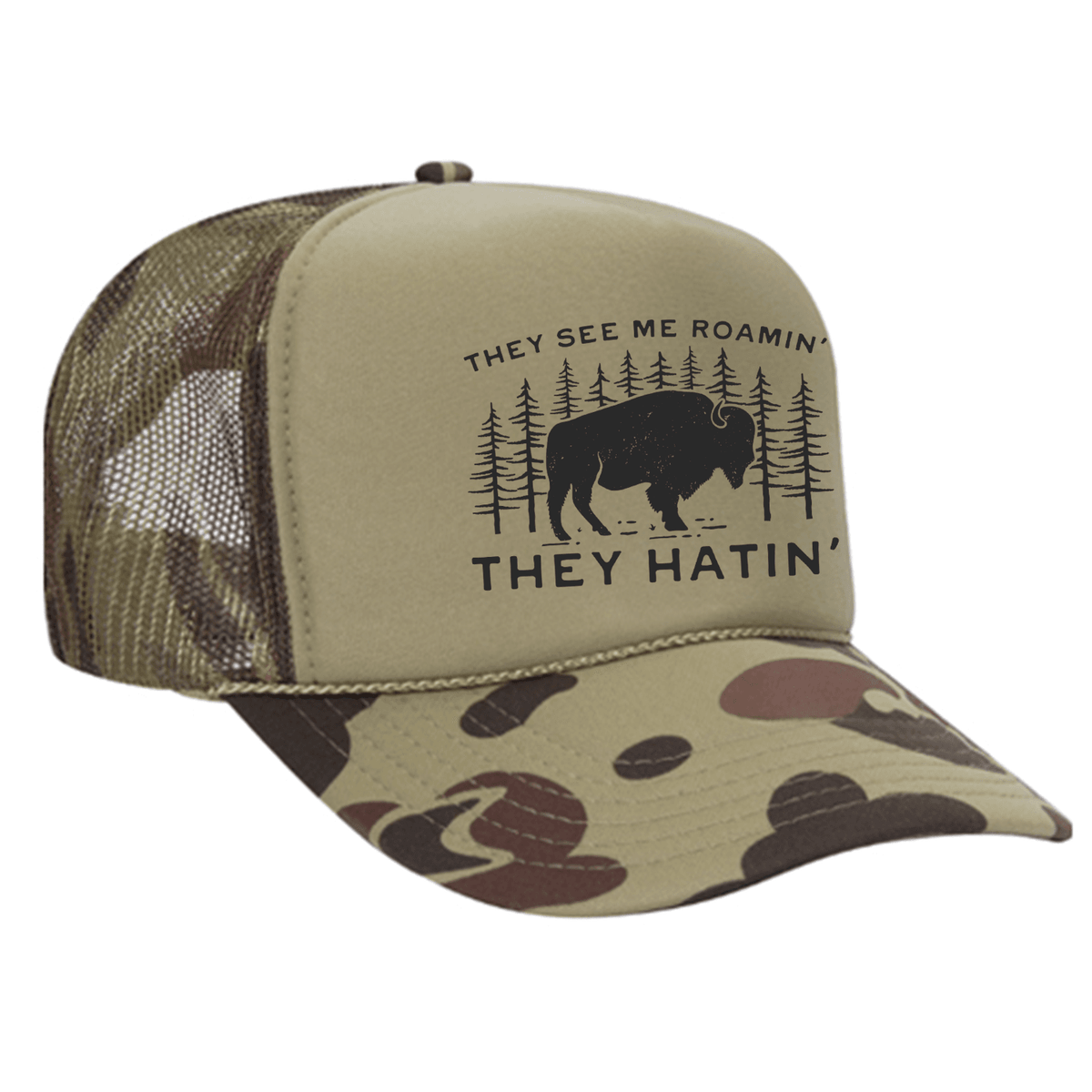 They See Me Roamin' Foam Trucker Hat - Camo / Light Green