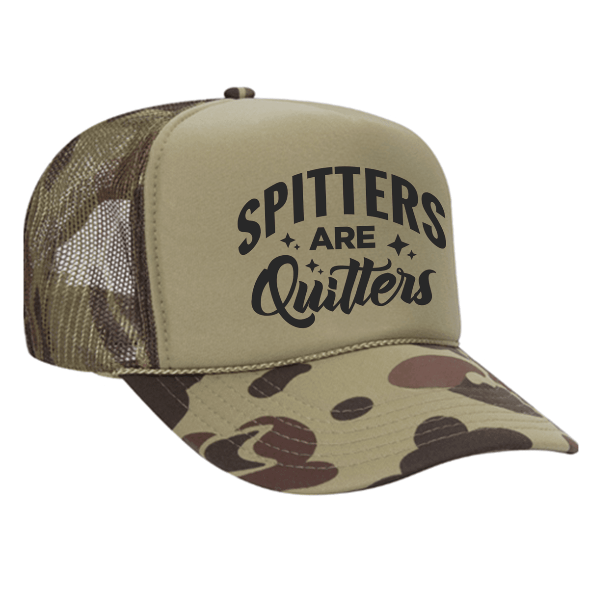 Spitters Are Quitters Foam Trucker Hat - Camo / Light Green
